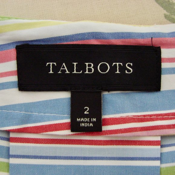 Talbots Striped Skirt Blue Pink Colourful Pleated A-Line Flare Skirt Size 2 - Picture 3 of 14